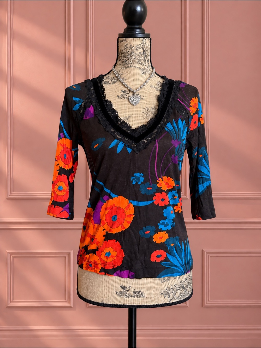 Y2K D&G Dolce & Gabbana Archive Floral Lace Trim Longsleeve Top